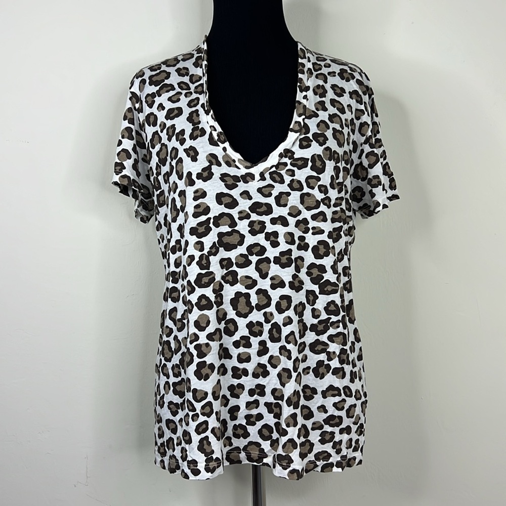 MONROW Leopard Print V-Neck Women's T-Shirt S